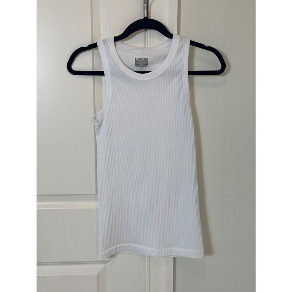Athleta White Ribbed Crewneck Tank